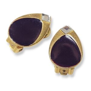 Purple and Gold Teardrop Earrings with Clip-On Design